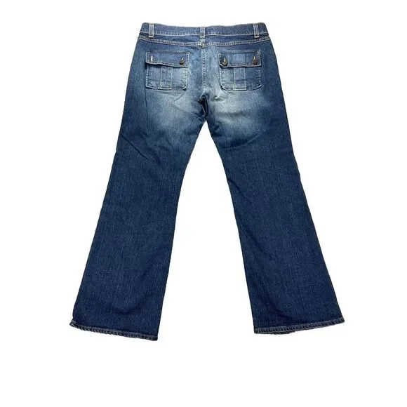 VTG OLD NAVY Jeans Womens 16 Stretch Flare Bootcut Flap Pockets Denim Faded Blue - Picture 9 of 15